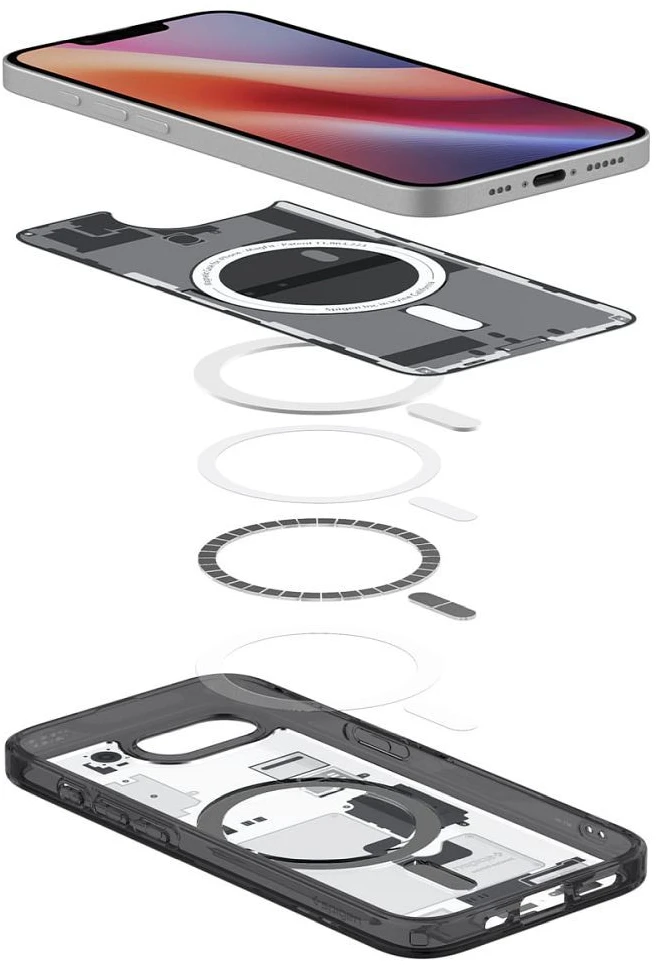 SPIGEN dėklas ULTRA HYBRID MAG suderinamas su MagSafe, skirtas IPHONE 16E 2025 zero one juodas
