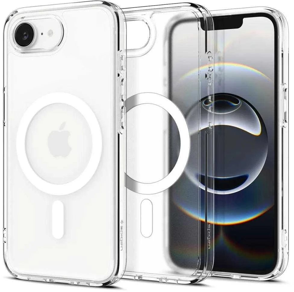 Spigen itin hibridinis „MagSafe“ dėklas, skirtas „iPhone 16e“ / „17e“ – baltas, permatomas