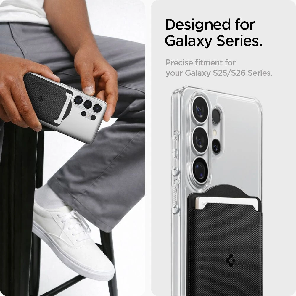 Dėklas „Spigen Urban Fit“ „MagSafe“ piniginė, juoda – „Samsung Galaxy S25“ serijai