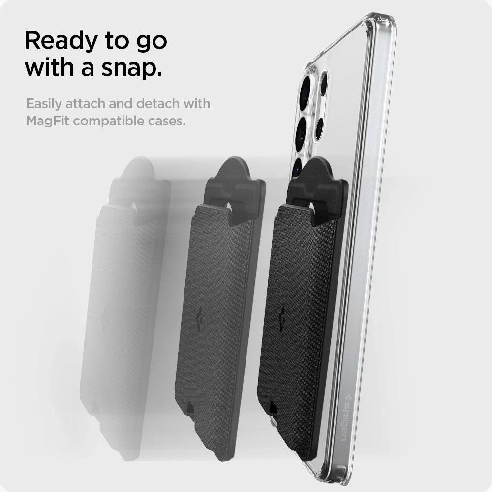 Dėklas „Spigen Urban Fit“ „MagSafe“ piniginė, juoda – „Samsung Galaxy S25“ serijai