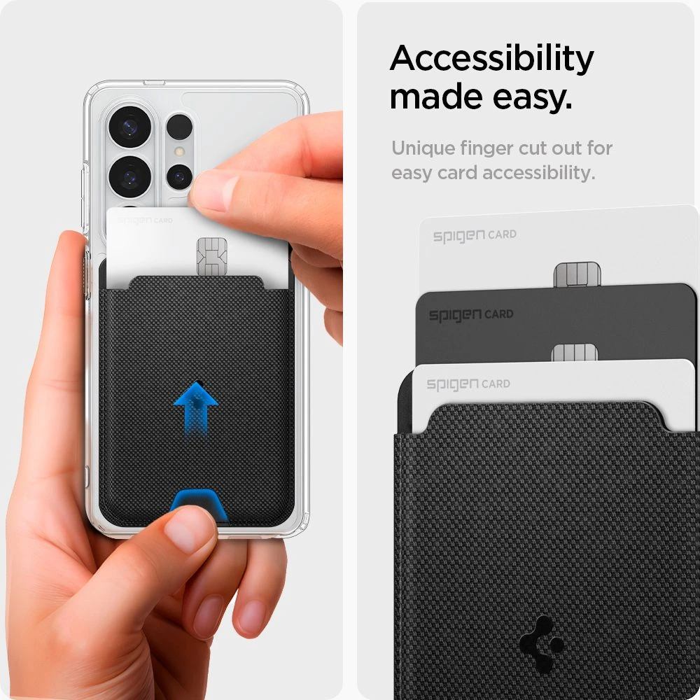 Dėklas „Spigen Urban Fit“ „MagSafe“ piniginė, juoda – „Samsung Galaxy S25“ serijai