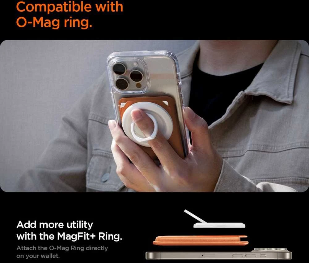 Dėklas Spigen Valentinus MAgFit+ MagSafe Universal Magnetic Card Holder Metallic oranžinės spalvos