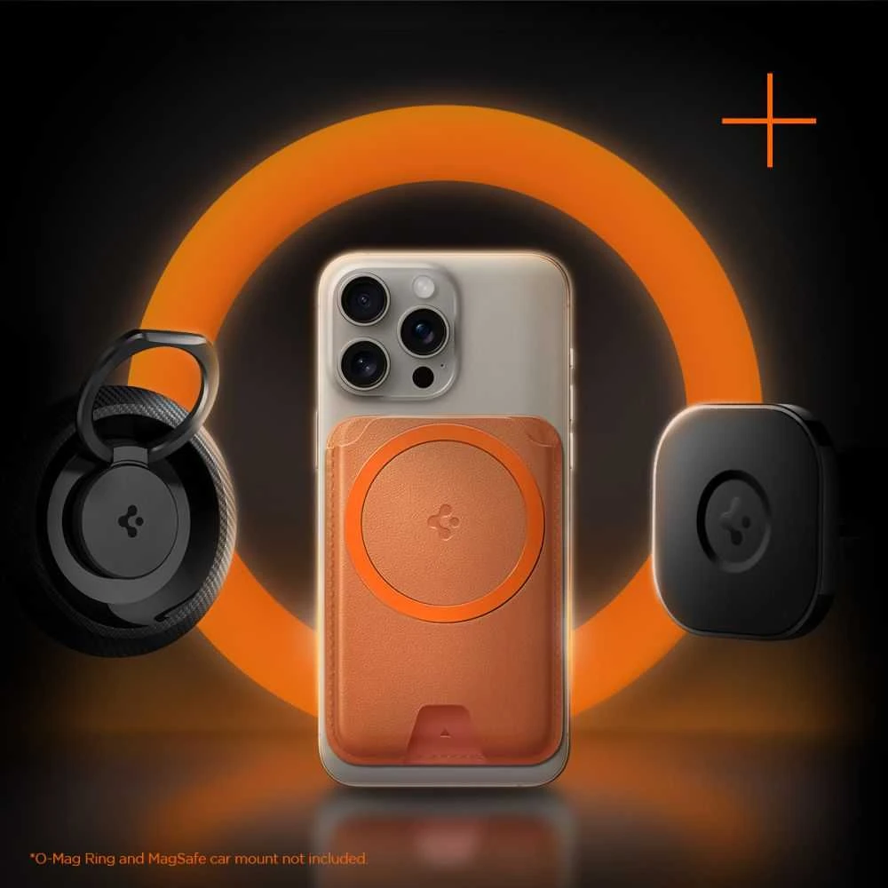 Dėklas Spigen Valentinus MAgFit+ MagSafe Universal Magnetic Card Holder Metallic oranžinės spalvos