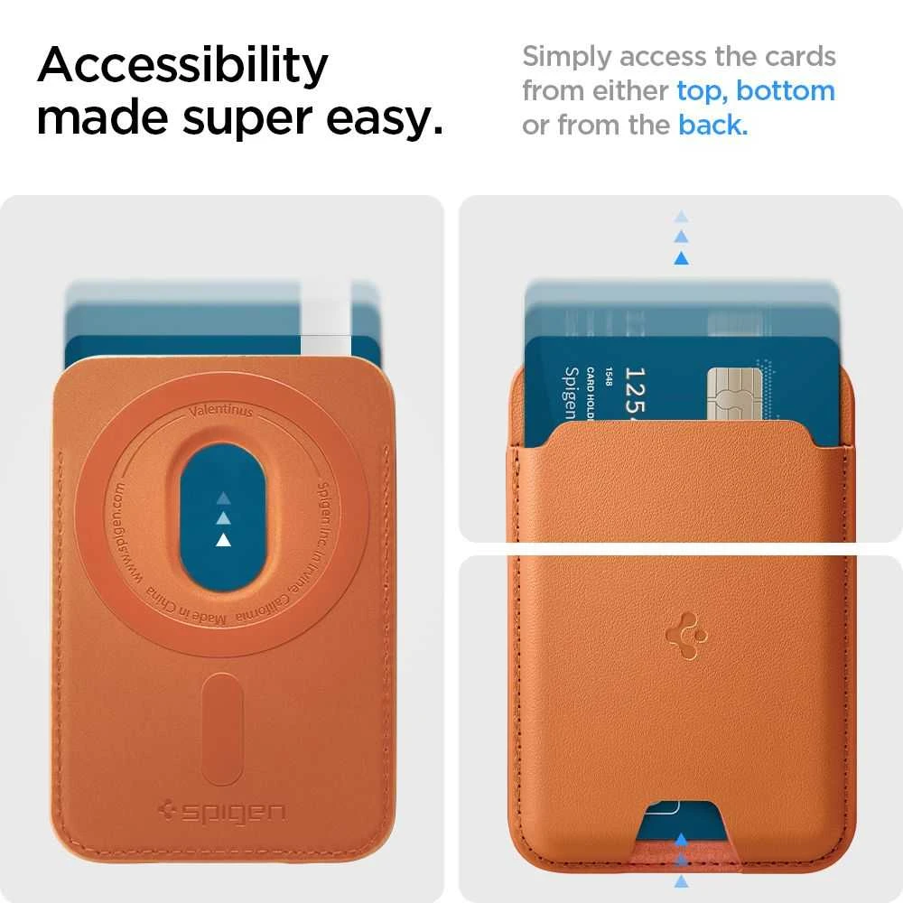 Dėklas Spigen Valentinus MagSafe Universal Magnetic Card Holder Metallic oranžinės spalvos