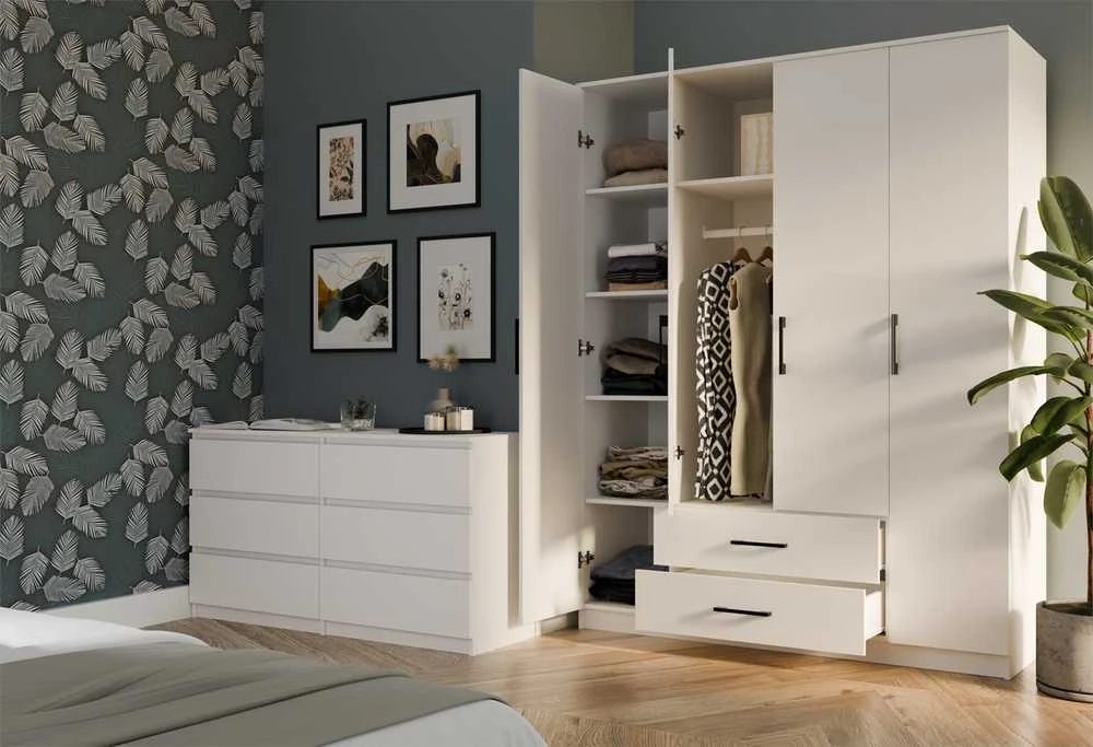 Top E Shop Drabužinė - Topeshop Romana 160 Biel Kplb 11 Lentynos 4 Durys Balta