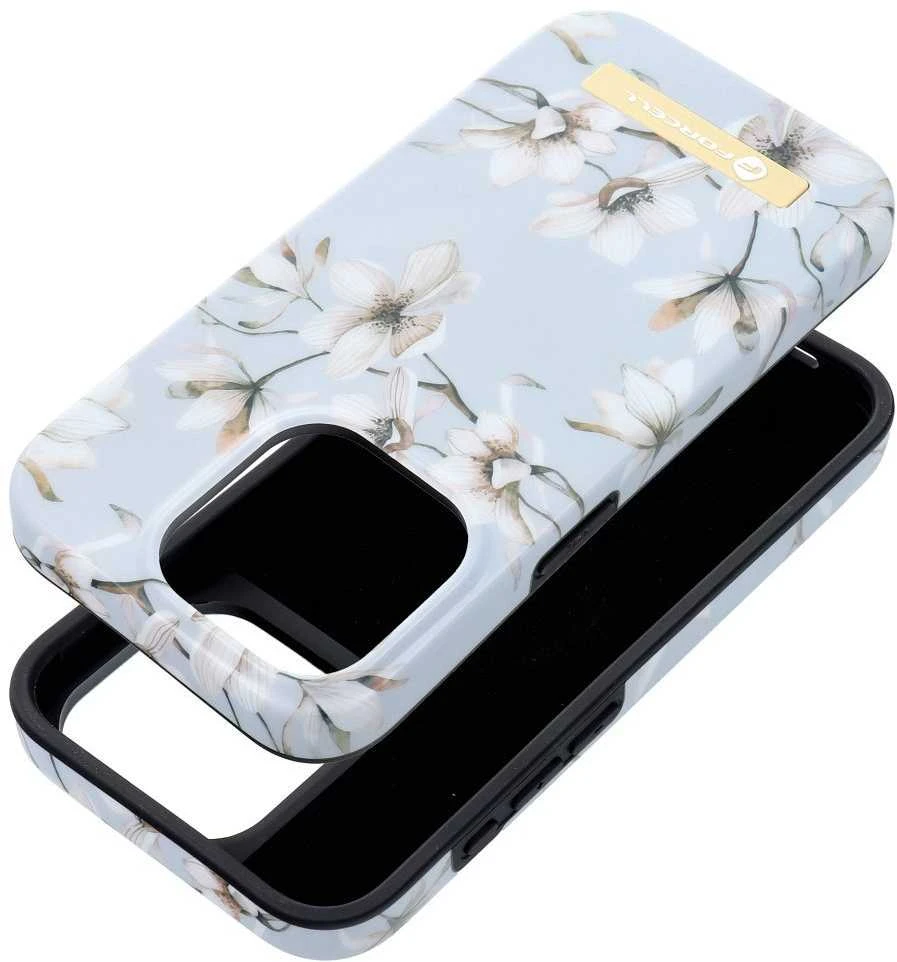 „iPhone 14 PLUS“ dėklas „Forcell F-Protect Mirage“, suderinamas su „Magsafe“ pavasarinių gėlių imitacija.