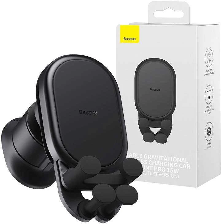 Baseus Automobilinis laikiklis 5.4-6.7" ekranų telefonams su belaidžiu įkrovimu 15W, juodas