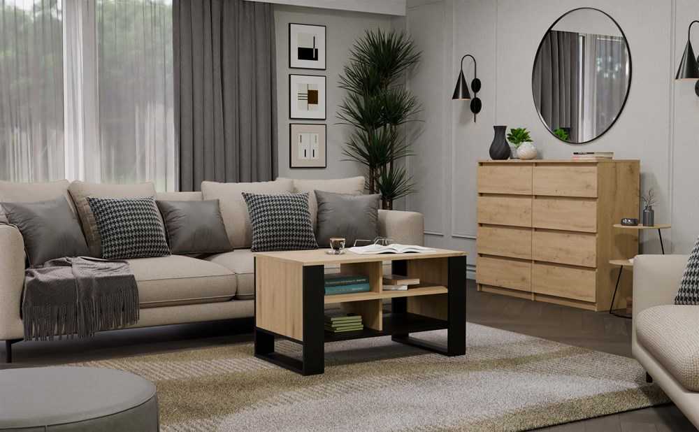 Top E Shop MODERN 4P ARTISAN COFFEE TABLE WITH Juodos KOJOS