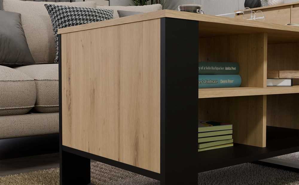 Top E Shop MODERN 4P ARTISAN COFFEE TABLE WITH Juodos KOJOS