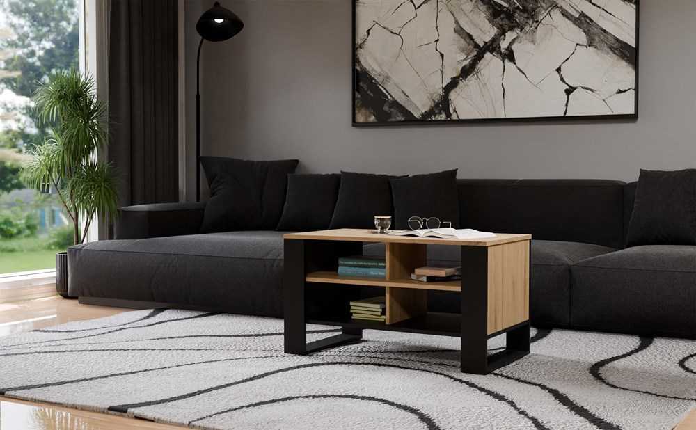 Top E Shop MODERN 4P ARTISAN COFFEE TABLE WITH Juodos KOJOS