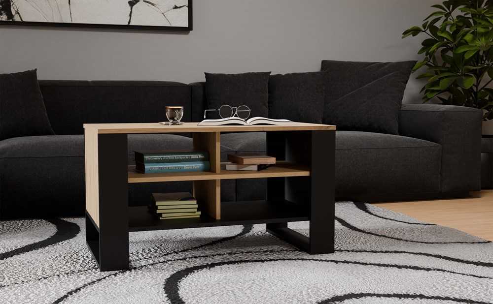 Top E Shop MODERN 4P ARTISAN COFFEE TABLE WITH Juodos KOJOS