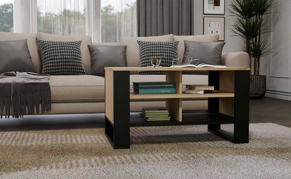 Top E Shop MODERN 4P ARTISAN COFFEE TABLE WITH Juodos KOJOS