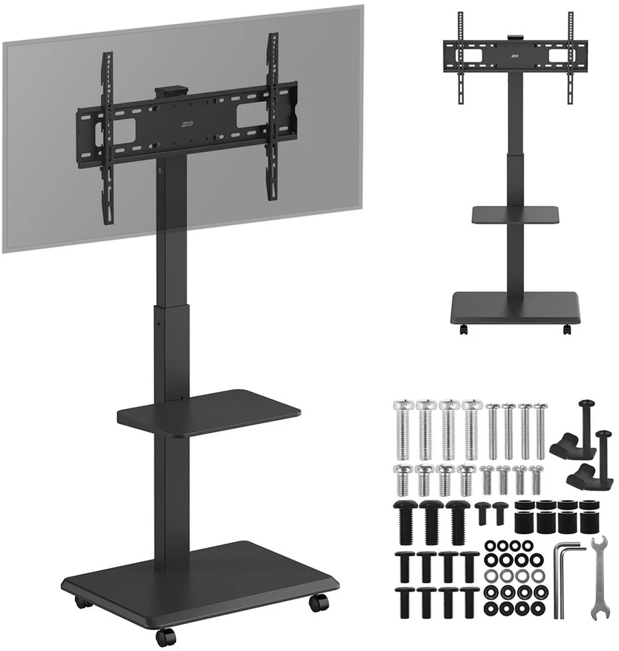 Laikiklis Televizoriaus stovas / vežimėlis „Ergo-Office“, maks. apkrova 50 kg / 5kg lentyna, maks. VESA 600x400, įmontuotas maitinimo lizdas, juodas, ER-304 B