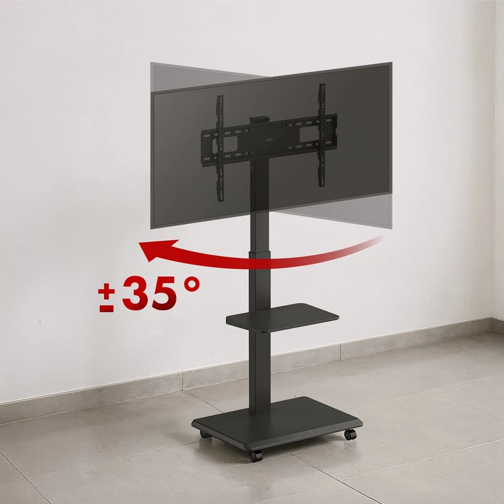 Laikiklis Televizoriaus stovas / vežimėlis „Ergo-Office“, maks. apkrova 50 kg / 5kg lentyna, maks. VESA 600x400, įmontuotas maitinimo lizdas, juodas, ER-304 B