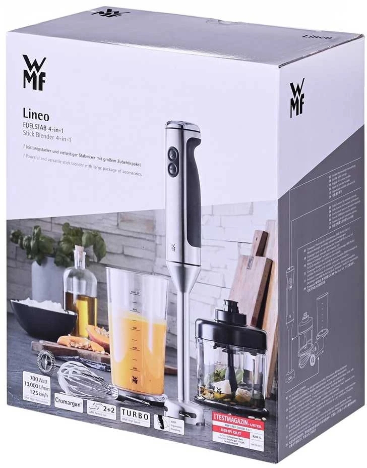 WMF LINEO 4 in 1 416350011 Nerūdijantis plienas, Rankinis maišytuvas, 700 W, Material jar(s) Glass,