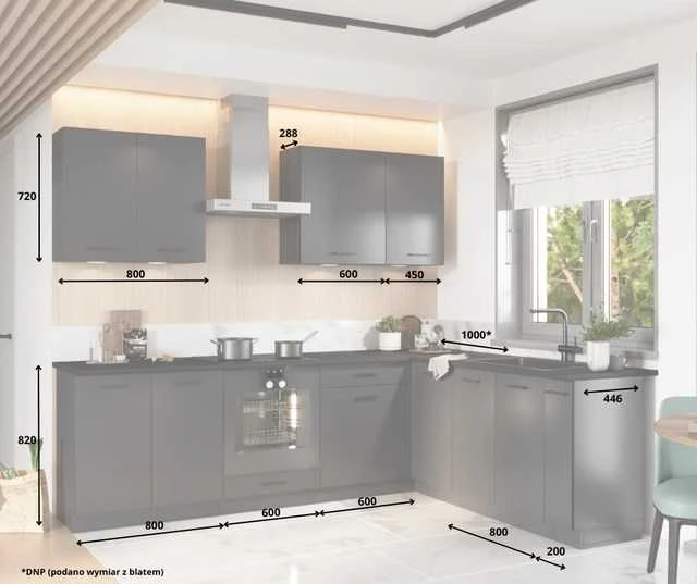 STOLKAR Cosmo Design ANIKA grafito/grafito 2.0/2.6 virtuvės baldų komplektas