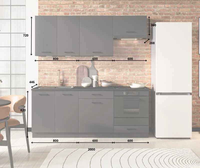 STOLKAR Cosmo Design ANIKA grafito/grafito 2.0 virtuvės baldų komplektas