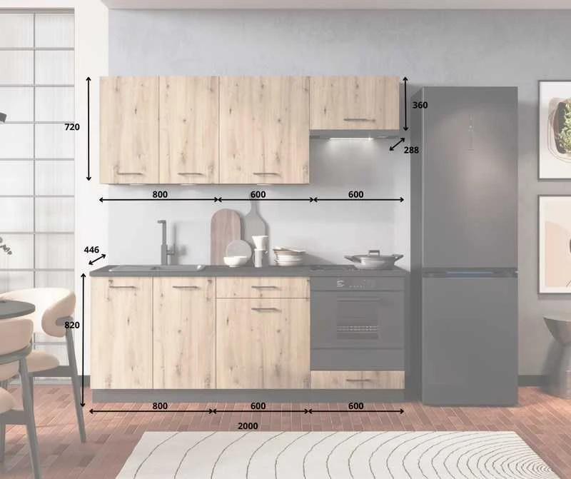 STOLKAR Cosmo Design ANIKA virtuvės baldų komplektas, meniškas ąžuolas/grafitas 2.0