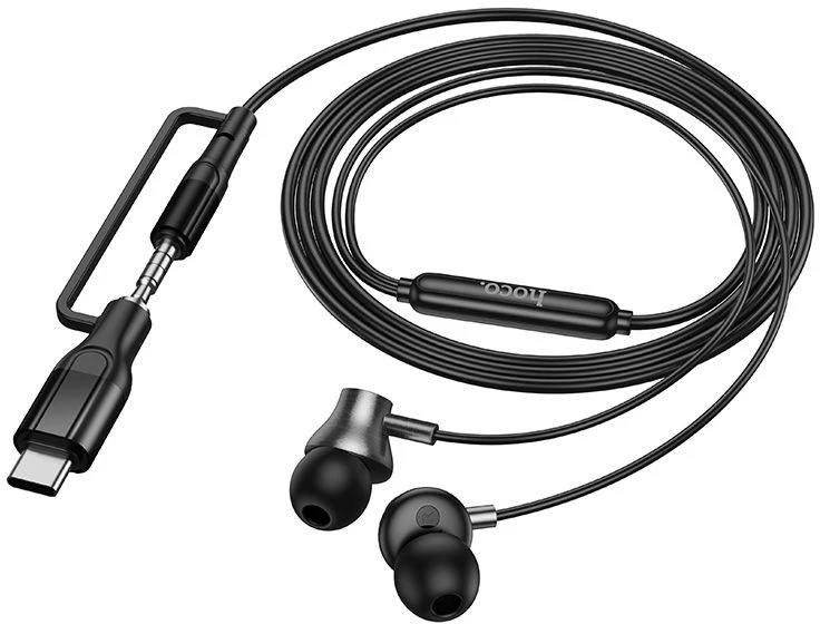 su laidu ausinės su mikrofonu Jack 3,5 mm/ USB C Hoco M119A juodas