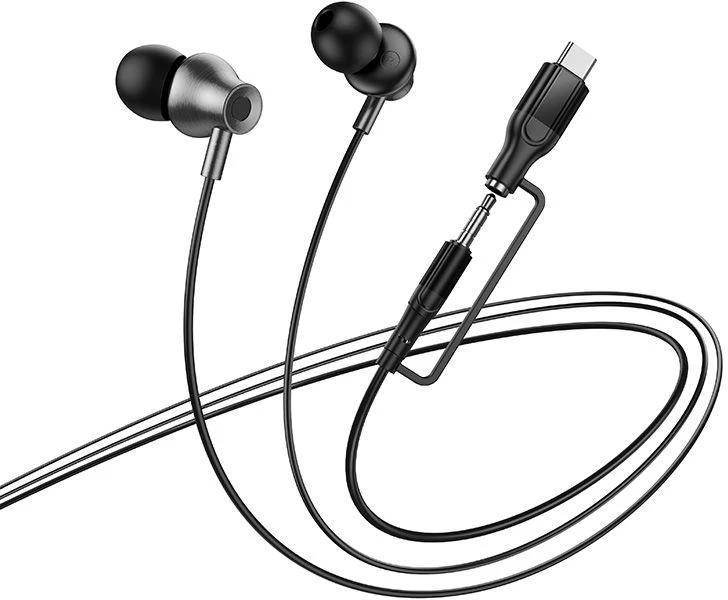 su laidu ausinės su mikrofonu Jack 3,5 mm/ USB C Hoco M119A juodas