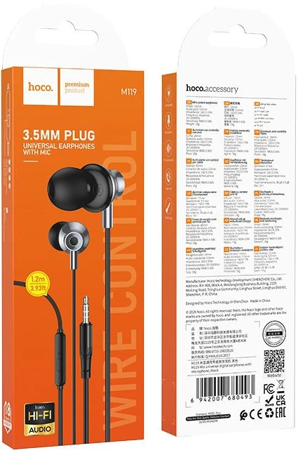 su laidu ausinės su mikrofonu Jack 3,5 mm Hoco M119 juodas
