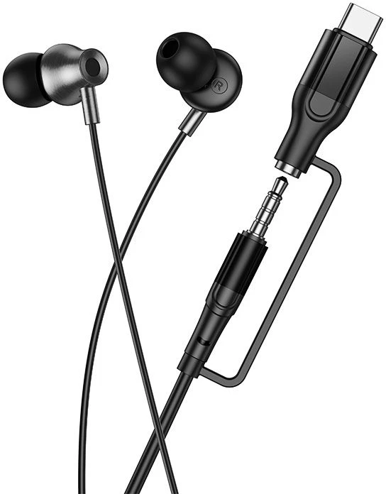 su laidu ausinės su mikrofonu Jack 3,5 mm/ USB C Hoco M119A juodas