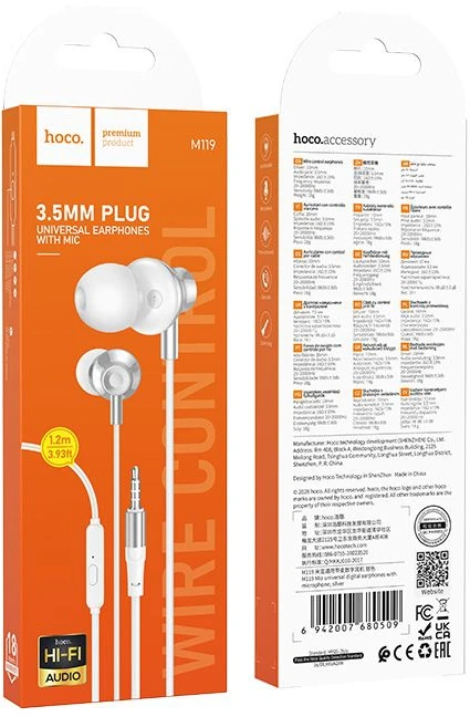 su laidu ausinės su mikrofonu Jack 3,5 mm Hoco M119 sidabrinis