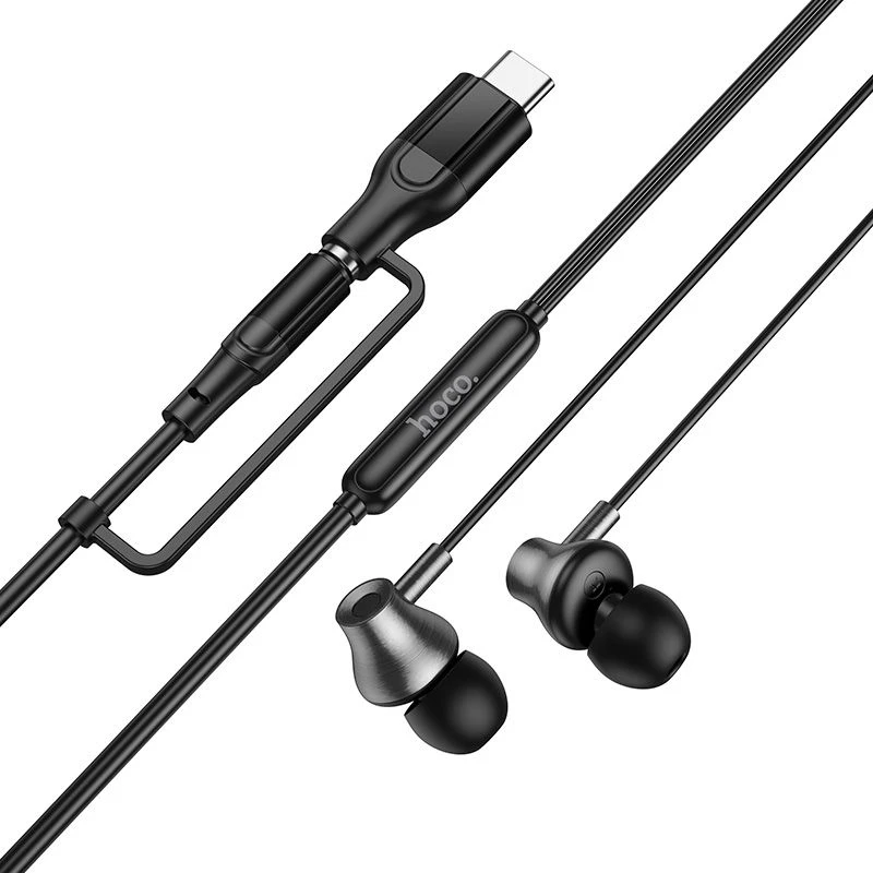 su laidu ausinės su mikrofonu Jack 3,5 mm/ USB C Hoco M119A juodas