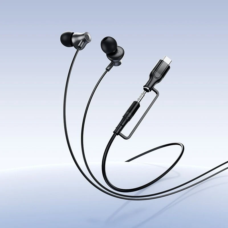 su laidu ausinės su mikrofonu Jack 3,5 mm/ USB C Hoco M119A juodas