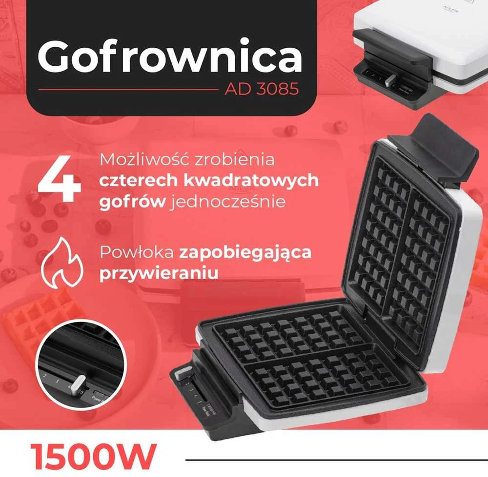 Adler Vaflinė | AD 3085 | 1200 W | Kepinių skaičius 2 | Vaflis | Baltas