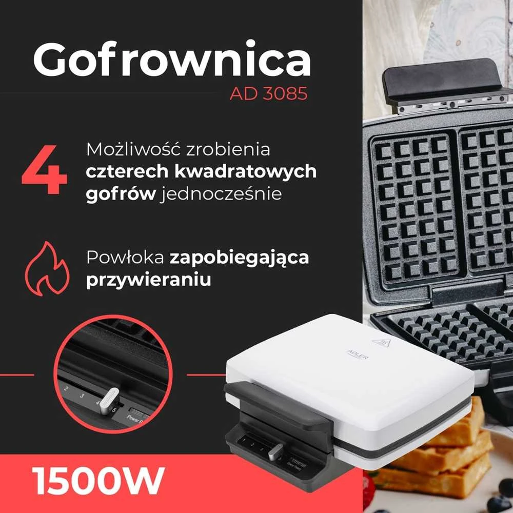 Adler Vaflinė | AD 3085 | 1200 W | Kepinių skaičius 2 | Vaflis | Baltas