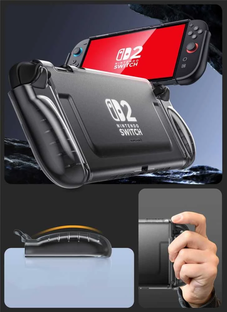 „Supcase Crystal“ dėklas, skirtas „Nintendo Switch 2“ – permatomas juodas
