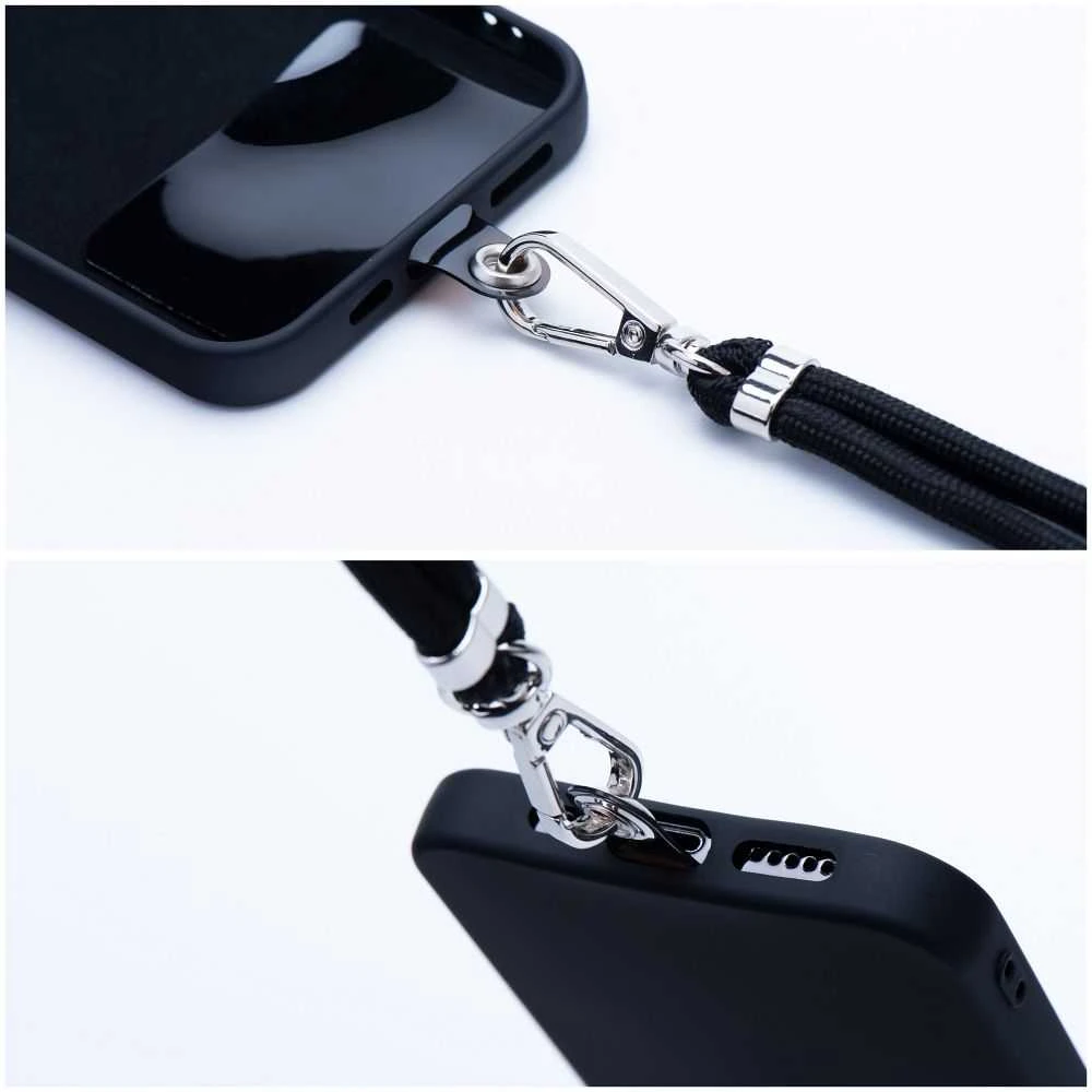 Dėklas OEM SWING (6 mm) telefono virvelė, reguliuojamo ilgio telefono pakabukas / laido ilgis 165 cm (maks. 82,5 cm kilpoje) / ant peties arba kaklo - juodas