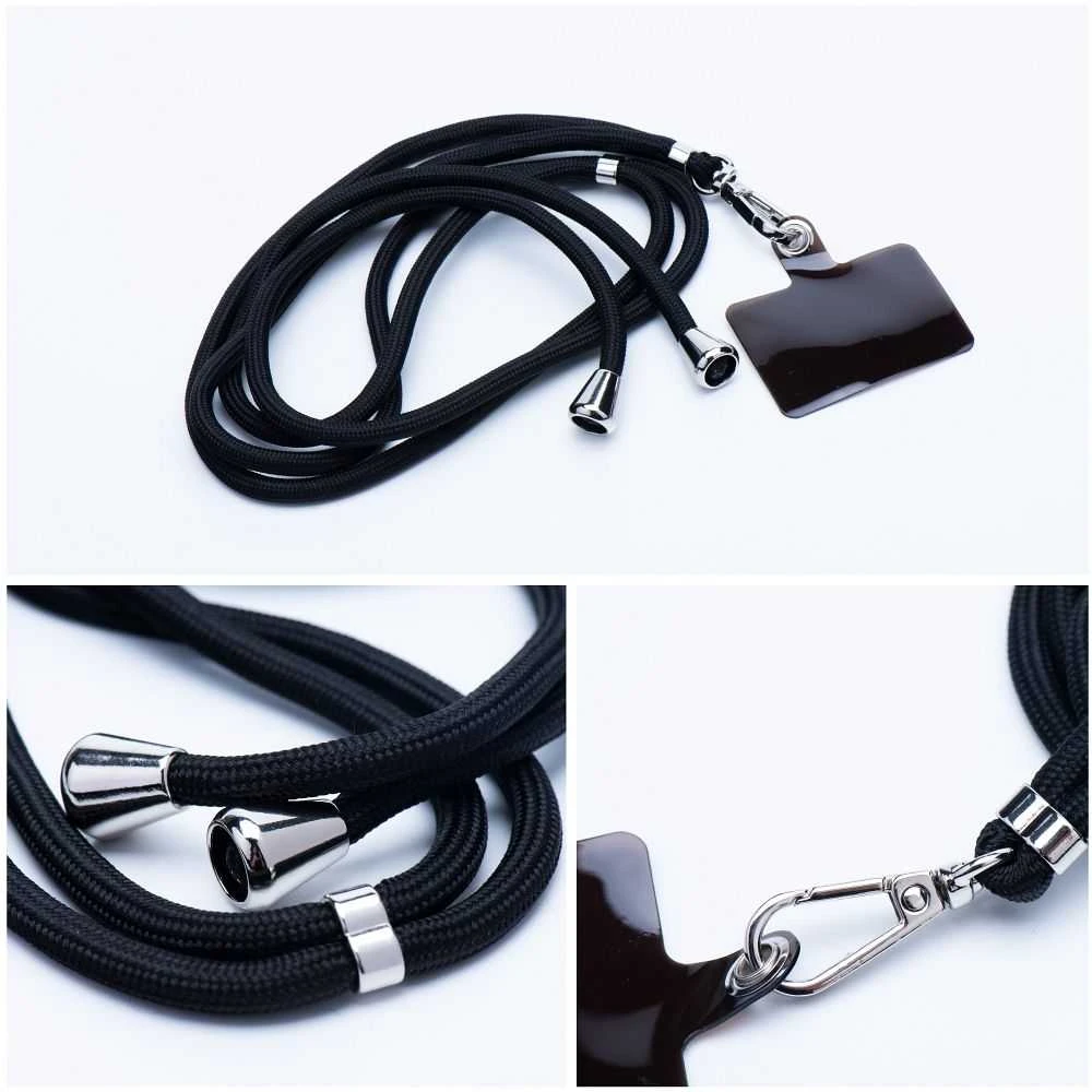 Dėklas OEM SWING (6 mm) telefono virvelė, reguliuojamo ilgio telefono pakabukas / laido ilgis 165 cm (maks. 82,5 cm kilpoje) / ant peties arba kaklo - juodas