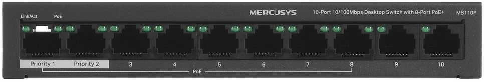 Šakotuvas Mercusys 10 prievadų 10/100 Mbps darbalaukio jungiklis su 8 prievadų PoE+ | Mercusys