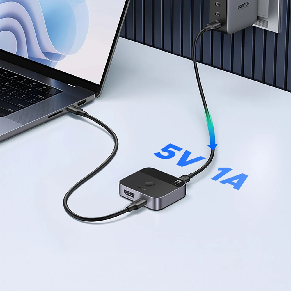 Ausinės „Ugreen“ DisplayPort/USB-C į USB-C jungiklis – pilkas