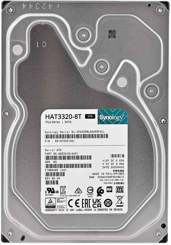 SYNOLOGY HAT3320-8T 3,5" SATA kietasis diskas, NAS kokybės, skirtas J Value ir Plus įrenginiams, 8 TB. Patobulintas suderinamumas ir valdymas.