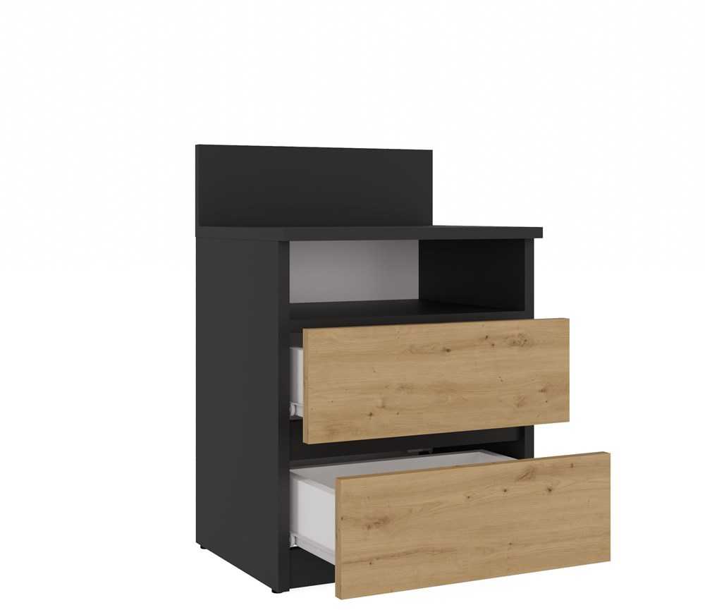 Top E Shop Naktinis Staliukas - Topeshop M1 Antracitas/Amatininkas 2 Stalčiai Ąžuolas