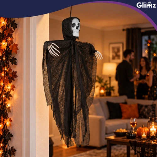 Juodas pakabinamas skeletas – dekoracija Glimz