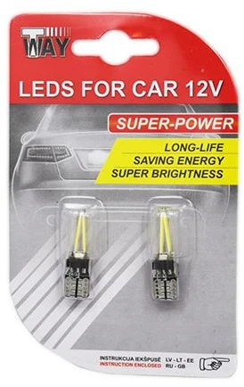 T Way Automobilio lemputė LED. Kaitrinė T10. 2 vnt.