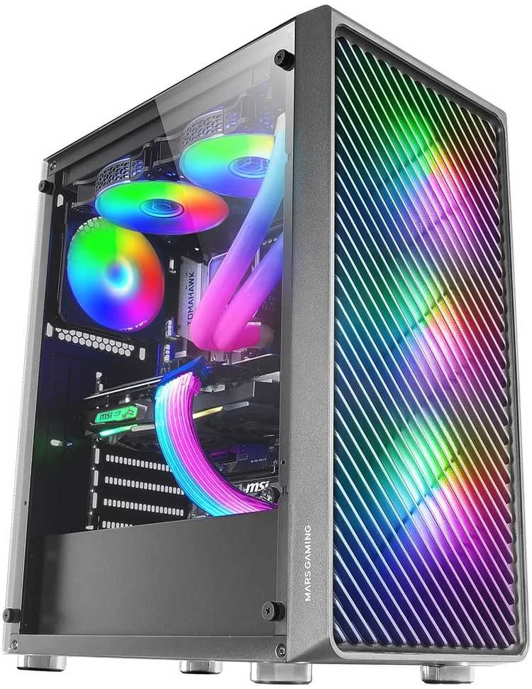 „tacens Mars Gaming MC-F Juodas“, ATX žaidimų pusiau bokštas, grūdinto stiklo langas, metalinis tinklelio priekis, 4x 120 mm ARGB ventiliatoriai