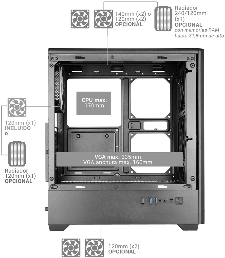 tacens Mars Gaming MCQUANTUM kompiuterio dėklas Midi Tower Juodas