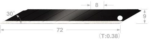 Atsarginės 9mm geležtės, juodosios, su 30° kampu(naudojama su DC390B), 10vnt, 8 segmentai Tajima DORA Razar Juodas