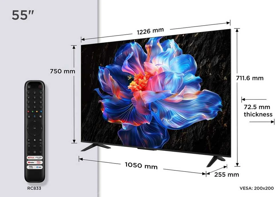 Televizorius TCL LED 4K TV | 55V6C | 55 | Smart TV | Google TV | Juodas