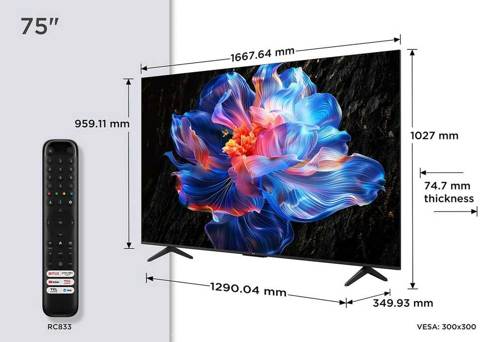 Televizorius TCL LED 4K TV | 75V6C | 75 | Smart TV | Google TV | UHD | Juodas