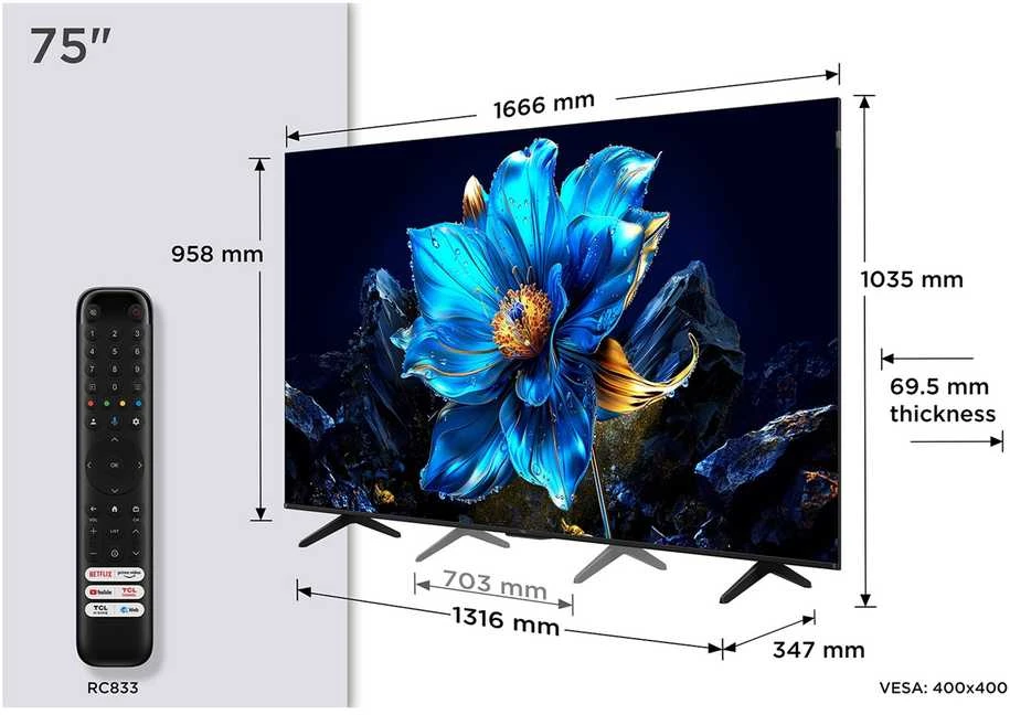 TCL P79K 75P79K televizorius 190,5 cm (75") 4K „Ultra HD“ išmanusis televizorius „Wi-Fi“ metalinis 450 cd/m²