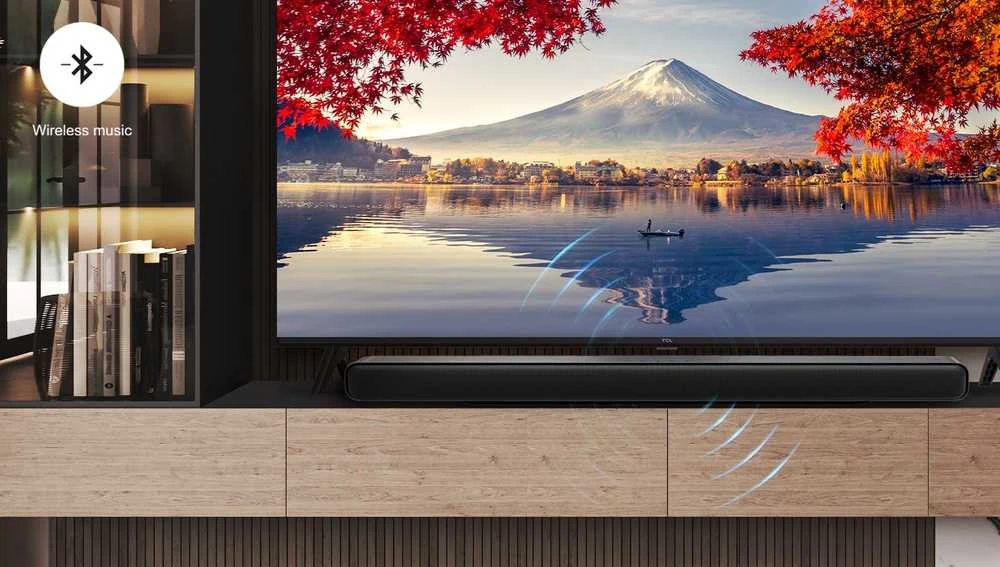 Namų kino sistema TCL S S55H 2.1 klasės kanalų garso juosta su „Dolby Atmos“, belaidžiu žemųjų dažnių garsiakalbiu ir „Bluetooth“ muzikos transliacija