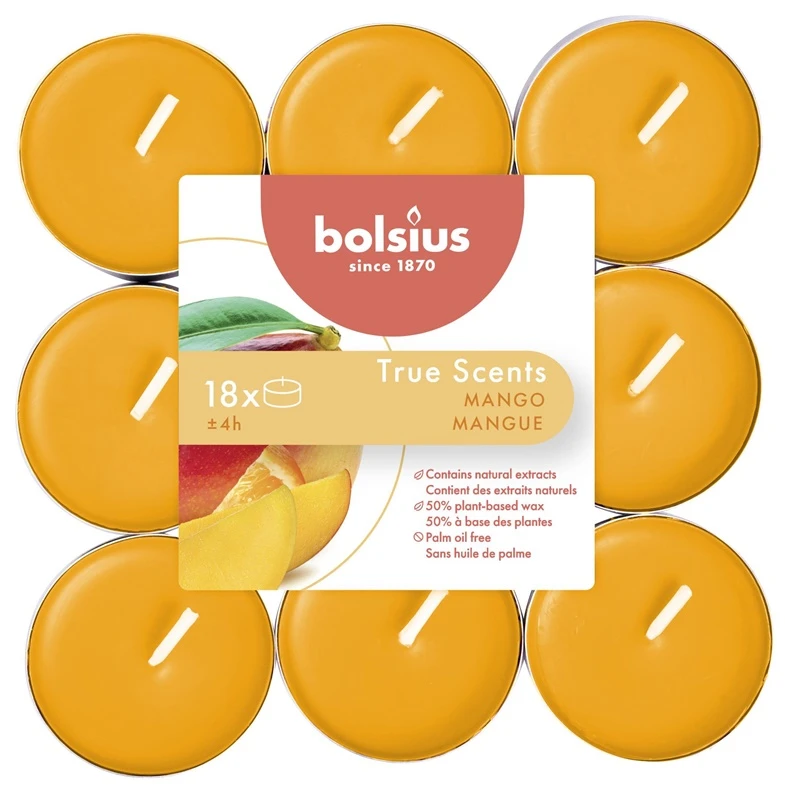 Žvakė, aromatinė Bolsius Mango, 4 h, 18 vnt., Oranžinė