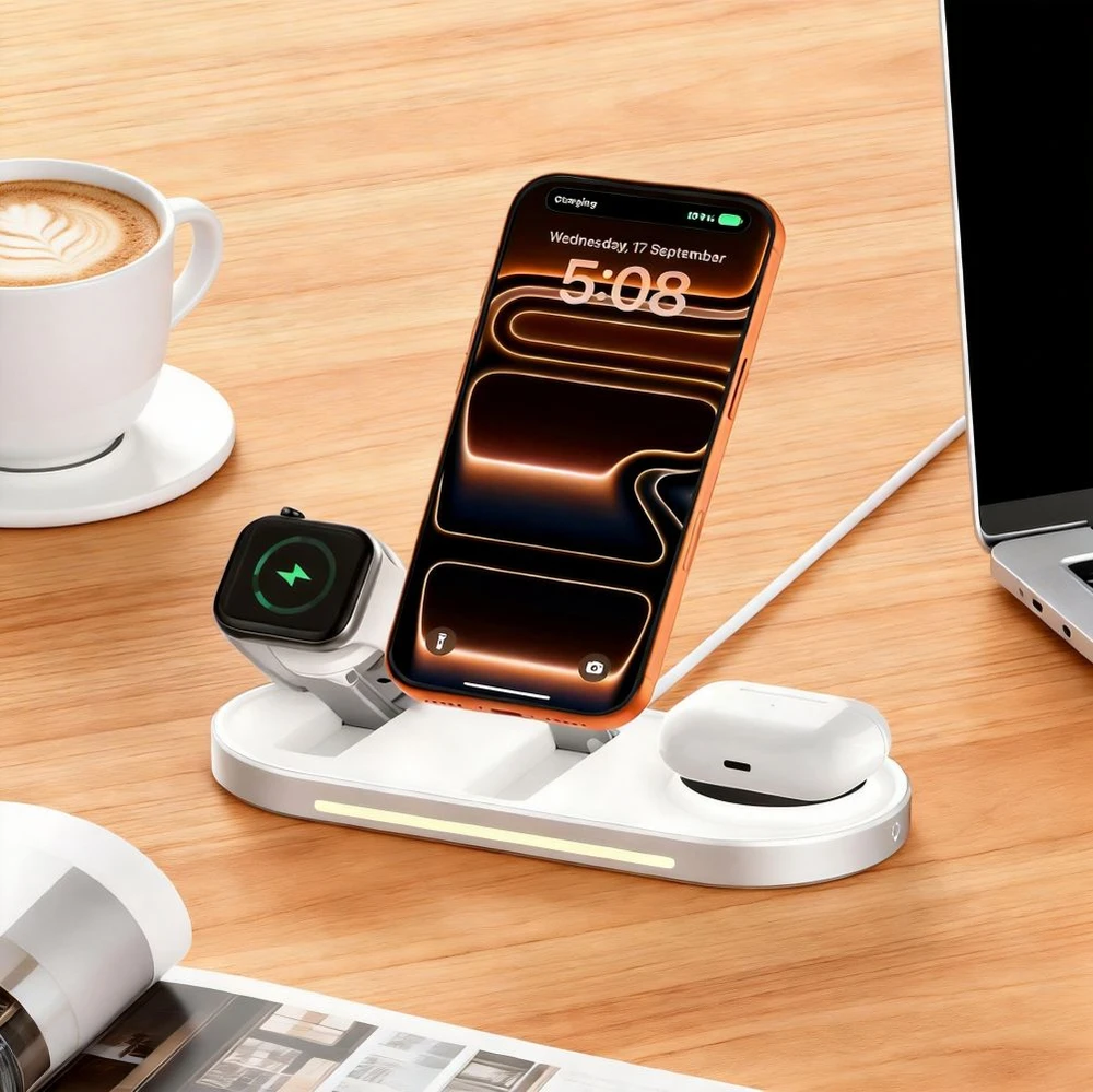 Tech-Protect A51 ArcticBoost 3in1 Magnetinis MagSafe belaidis įkroviklis 25W QI2.2 baltos spalvos