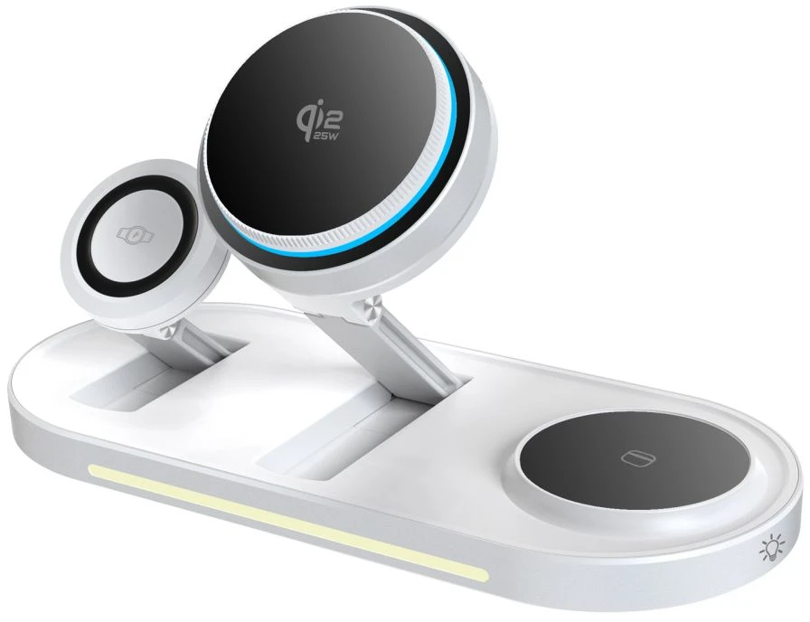 Tech-Protect A51 ArcticBoost 3in1 Magnetinis MagSafe belaidis įkroviklis 25W QI2.2 baltos spalvos